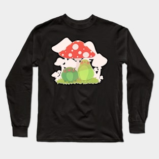 Adorable Frogs Chilling Under Mushroom Umbrella Long Sleeve T-Shirt